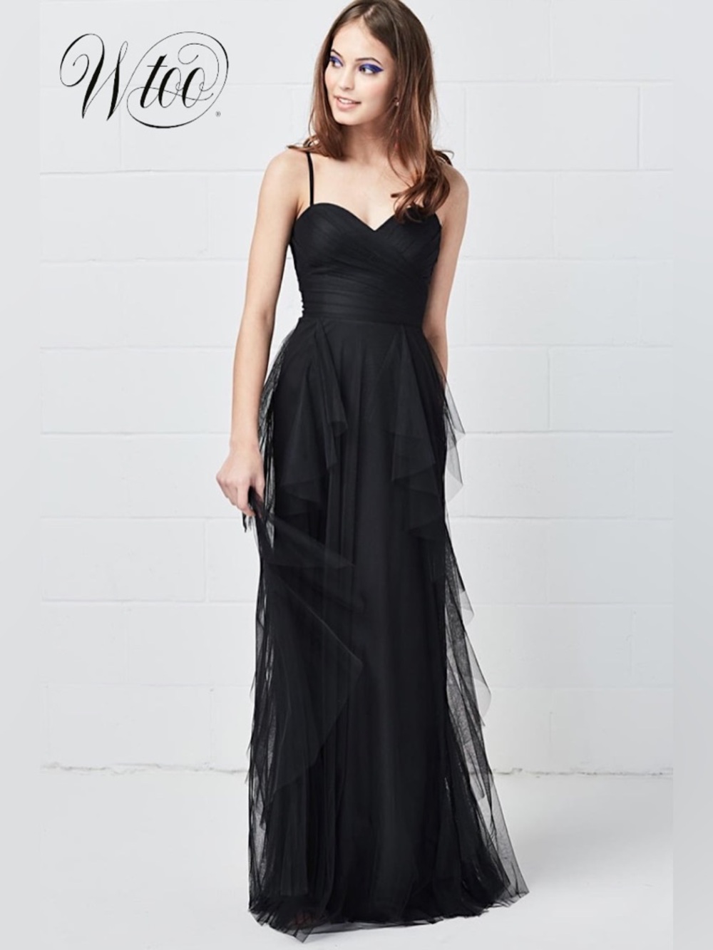Wtoo Gown Black Modern Ruffle Bridesmaid Dress Layered Tulle Whimsigoth | Sz 10
